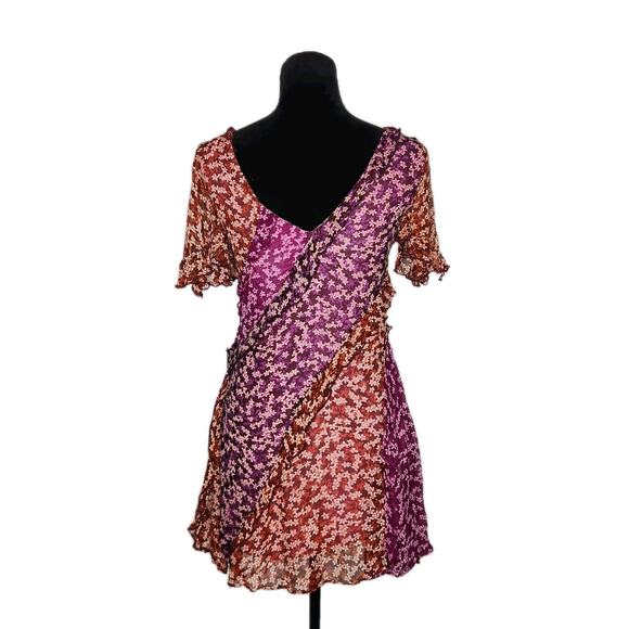 Anthropologie Floral Patchwork Mini Dress Ruffles Flutter Sleeve Multi Size XXS - Picture 4 of 10